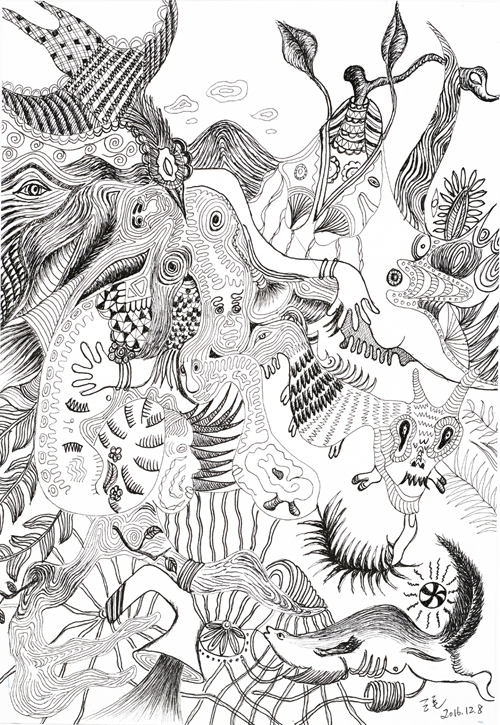 《远古》系列2 50X40cm 纸本2017